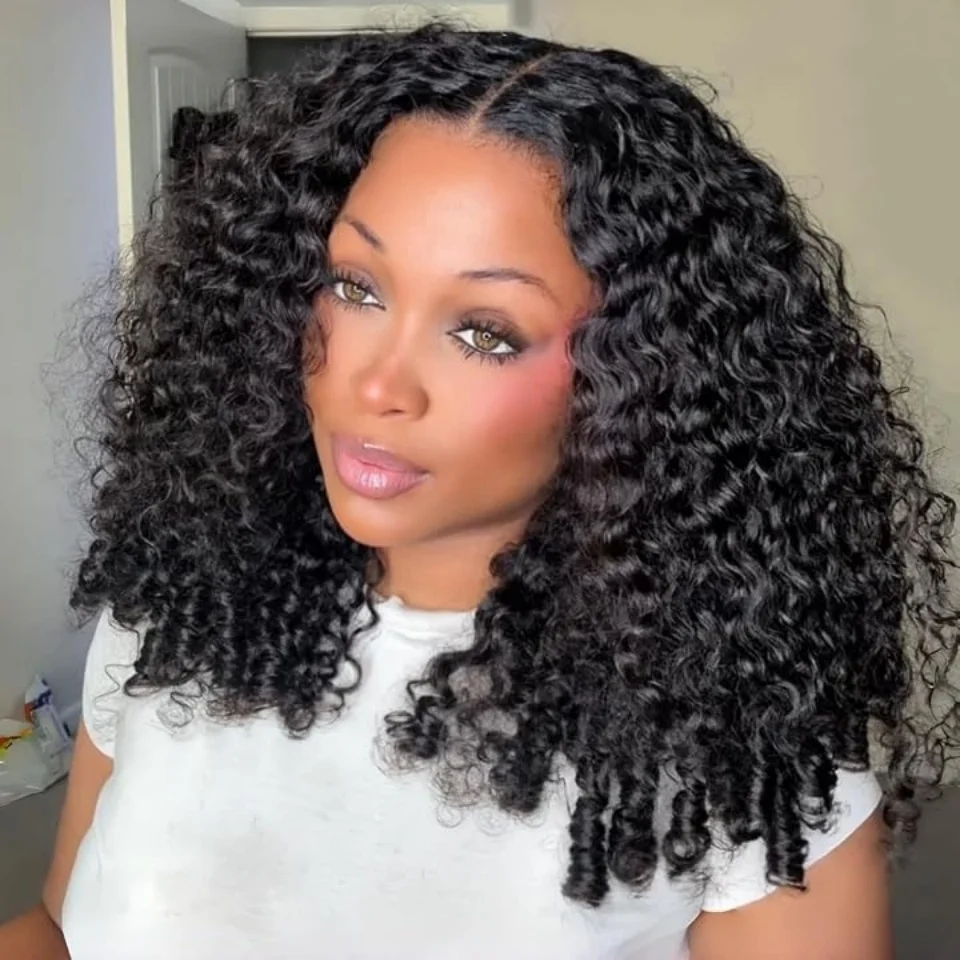Burmese Curly Half Wig Human Hair for Women Spiral Curl Ends Glueless Wear & Go Wig 200% Density Flip Over Beginner Friendly No Glue No Sew Natural Black