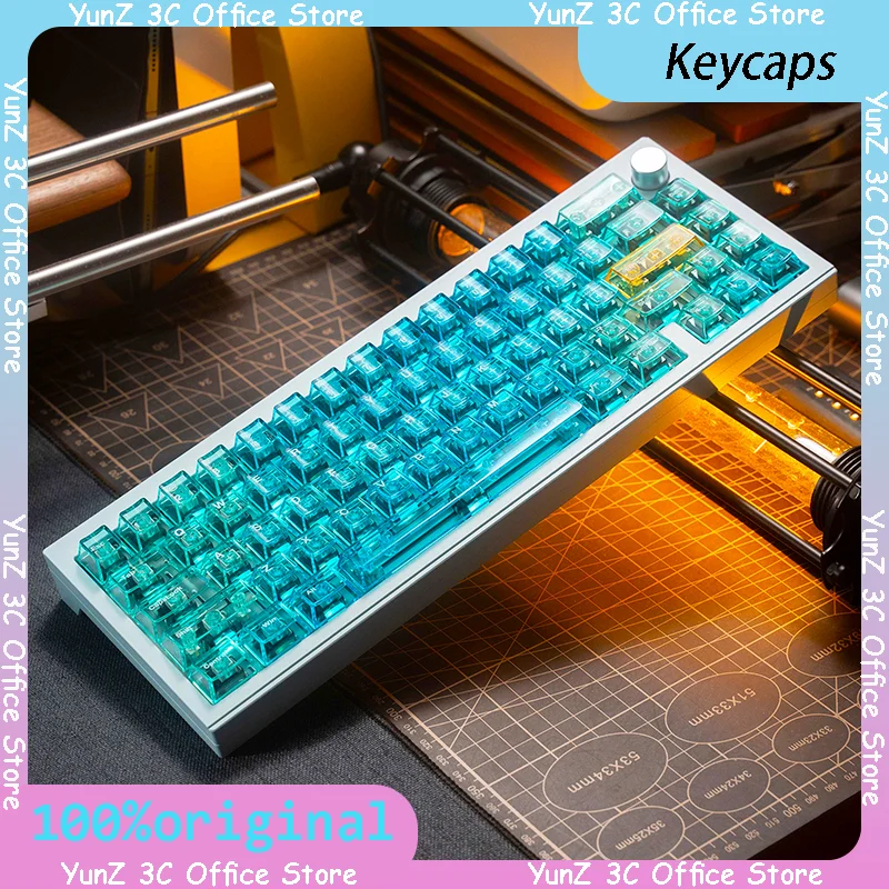 Customized Keycaps Hawaii Gradient Blue Transparent Keycaps Mechanical Keyboard Keycaps Complete Set Pc Material 156 Keys Factor