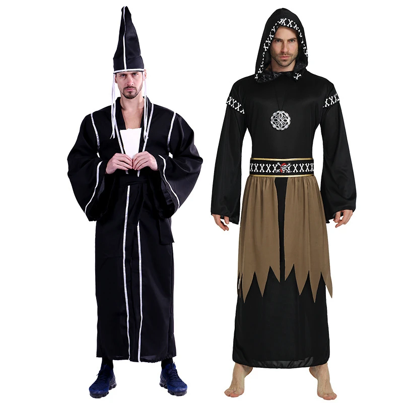 Fantasia de Halloween para homens, Cosplay preto impermanente, Carnaval Horror, Festival Fantasma, Máscara Demoníaca Mago, Show Outfits