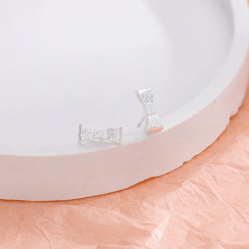 Frosted Bow Stud Earrings for Women Stylish Birthday Gift Silver Plated Jewelry Accessory for Ladies And Girls