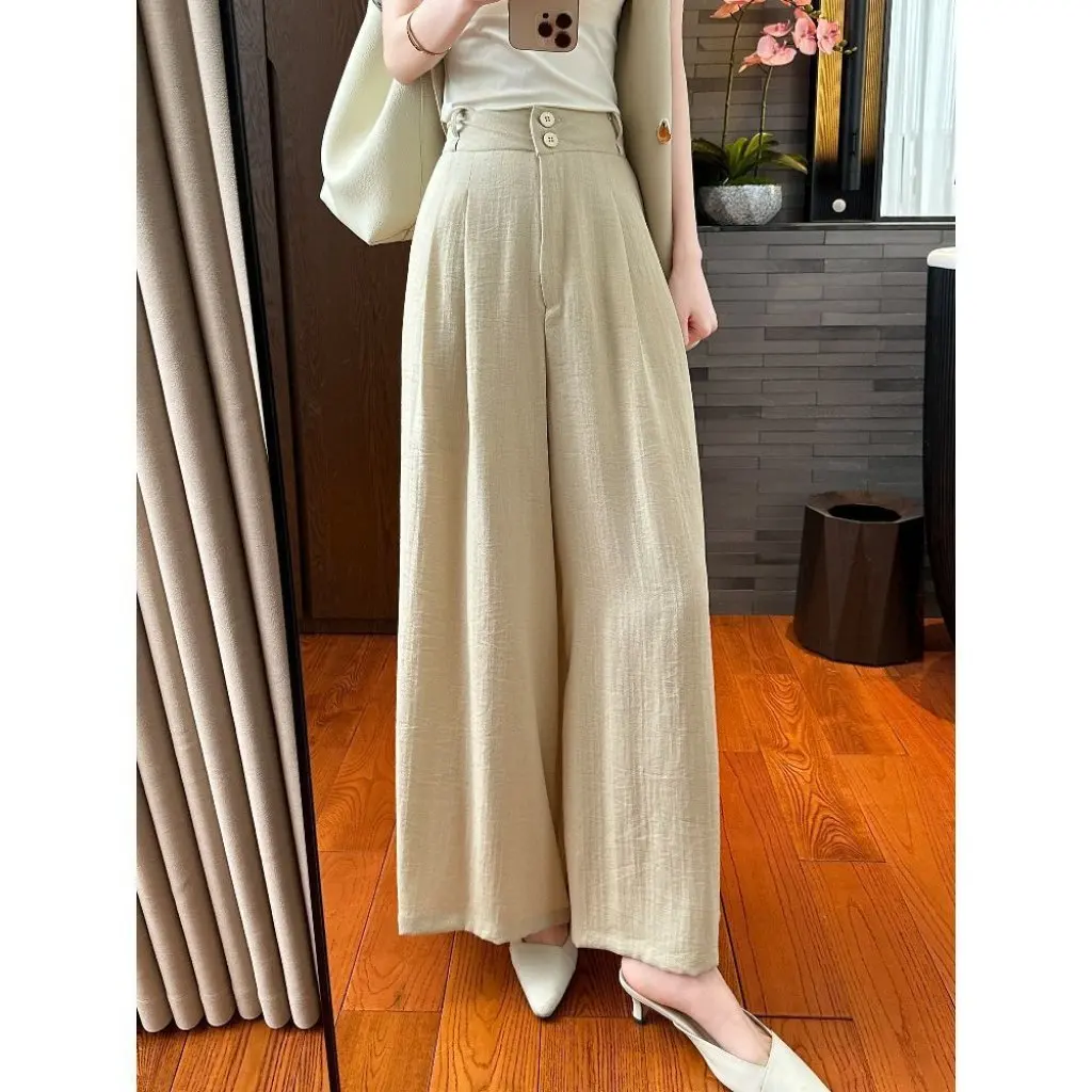 

Summer Outfit Set for Women Elegant Sophisticated Light Luxury High-End Khaki Vest And Suit Pants Feminine Style