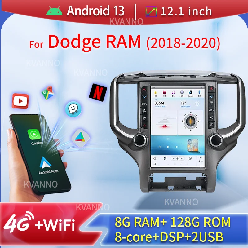 For Dodge RAM 2018-2020 2Din Android Car Stereo Radio Navigation GPS USB/TF/BT/SWC Support Mirror LinK HD Screen AUTO AC Carplay