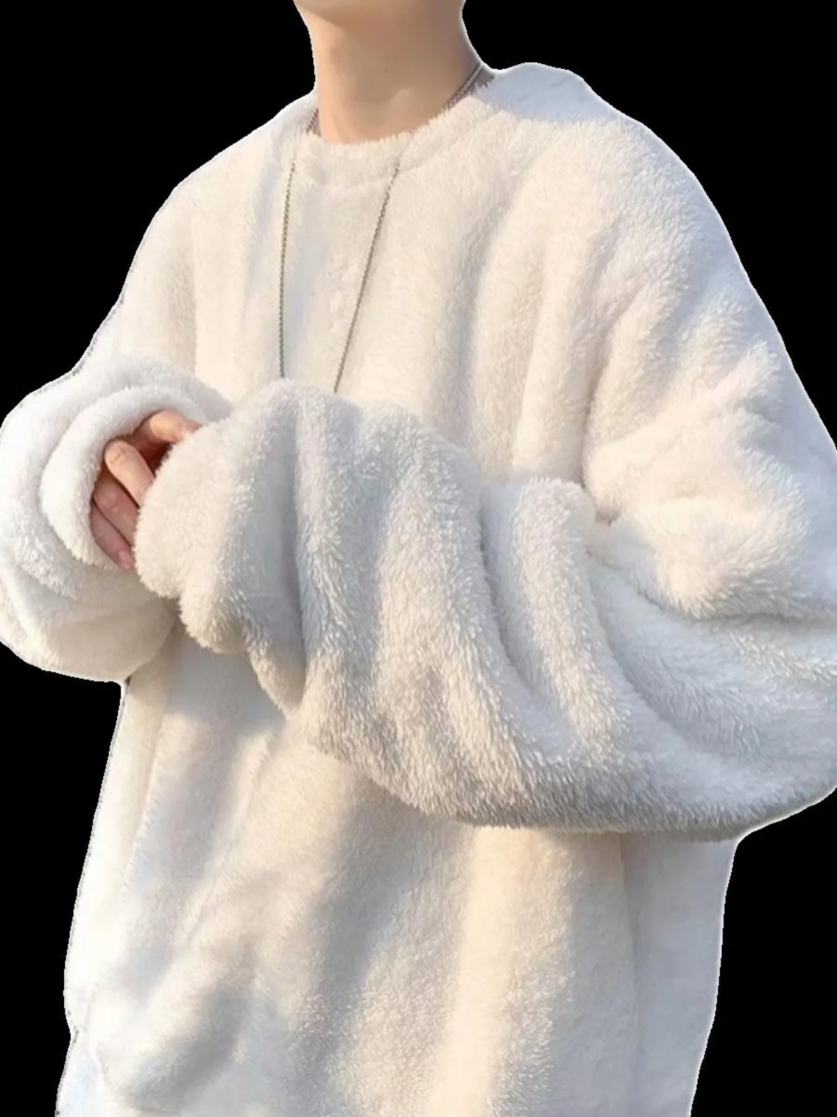 

Winter Thiened Warm Men's Hoodie Lamb Fce Loose Korean Sle Trendy Student Clothes round Ne Color Casual Wear
