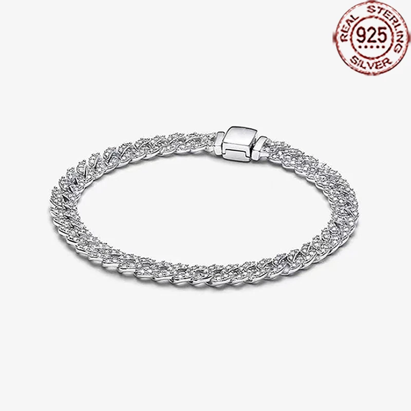 925 Sterling Silver Exquisite Zircon Snake Chain Bracelet fit Original Design Women's Charm Bracelet DIY birthday Gift