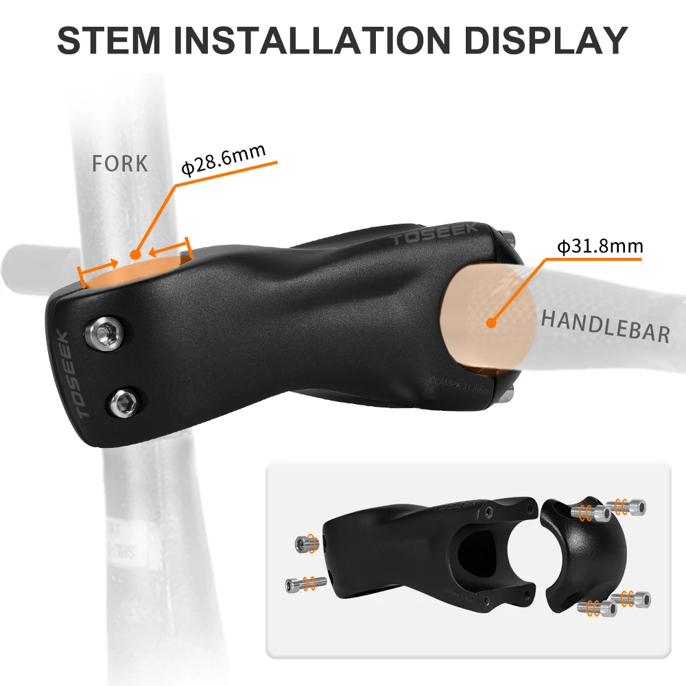 สเต็มจักรยานเสือภูเขา TOSEEK K03 คาร์บอน 12 องศา ขนาด 31.8 มม. ความยาว 100/110/120/130 มม. สีดำด้าน อะไหล่จักรยาน