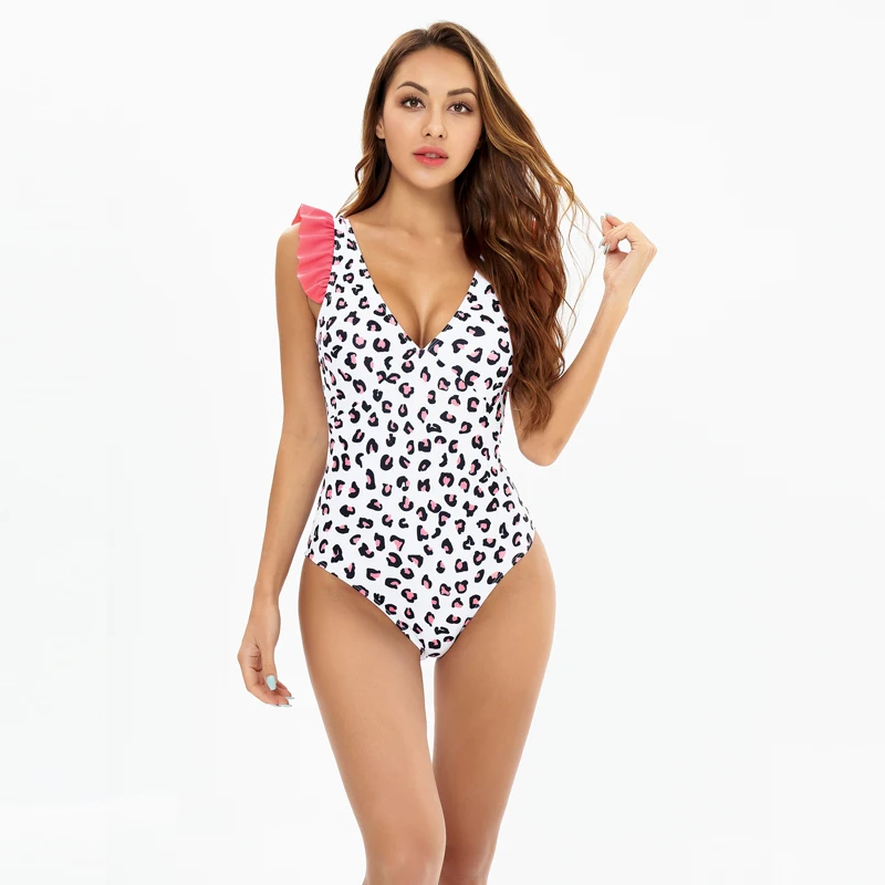 Women One-Piece Bikinis Leopard Print Bodysuit Swimsuit For Beach Vacation Summer Removable Chest Pads Lady Bathing Suit