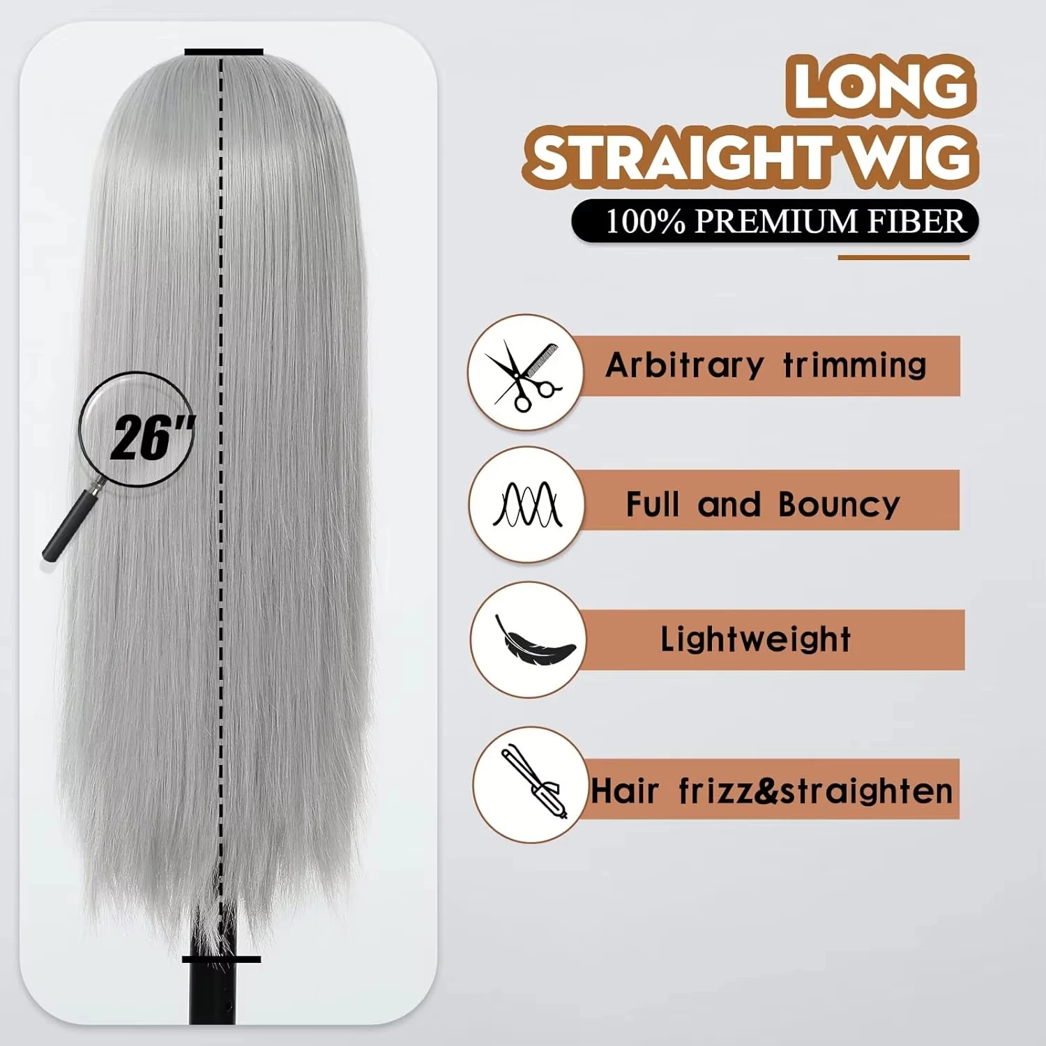 Women's Long Straight Grandma Gray Synthetic Wig