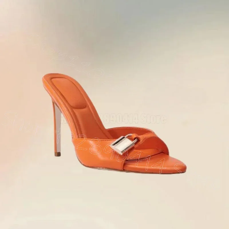 

Gold Lock Decor Orange Open Toe Slippers Slip On Women Shoes Thin High Heels Fashion Party Feast Dating 2025 Zapatos Para Mujere