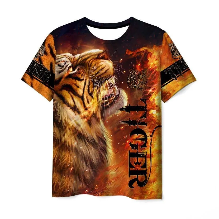 Tiger animal print 3D T-shirt, men's and women's summer casual fashion sports light breathable quick drying street wear top