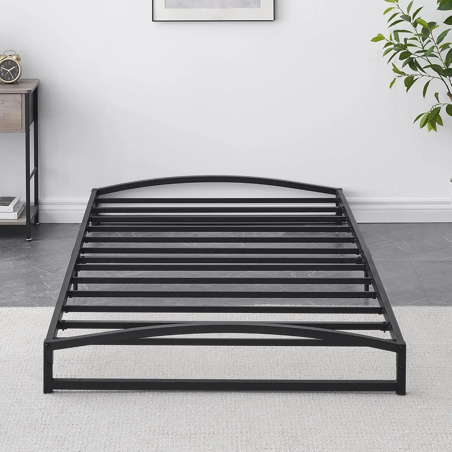 

6 Inches High Metal Platform Queen Size Bed Frame, Mattress Foundation, Metal Slat Support, No Box Spring Needed