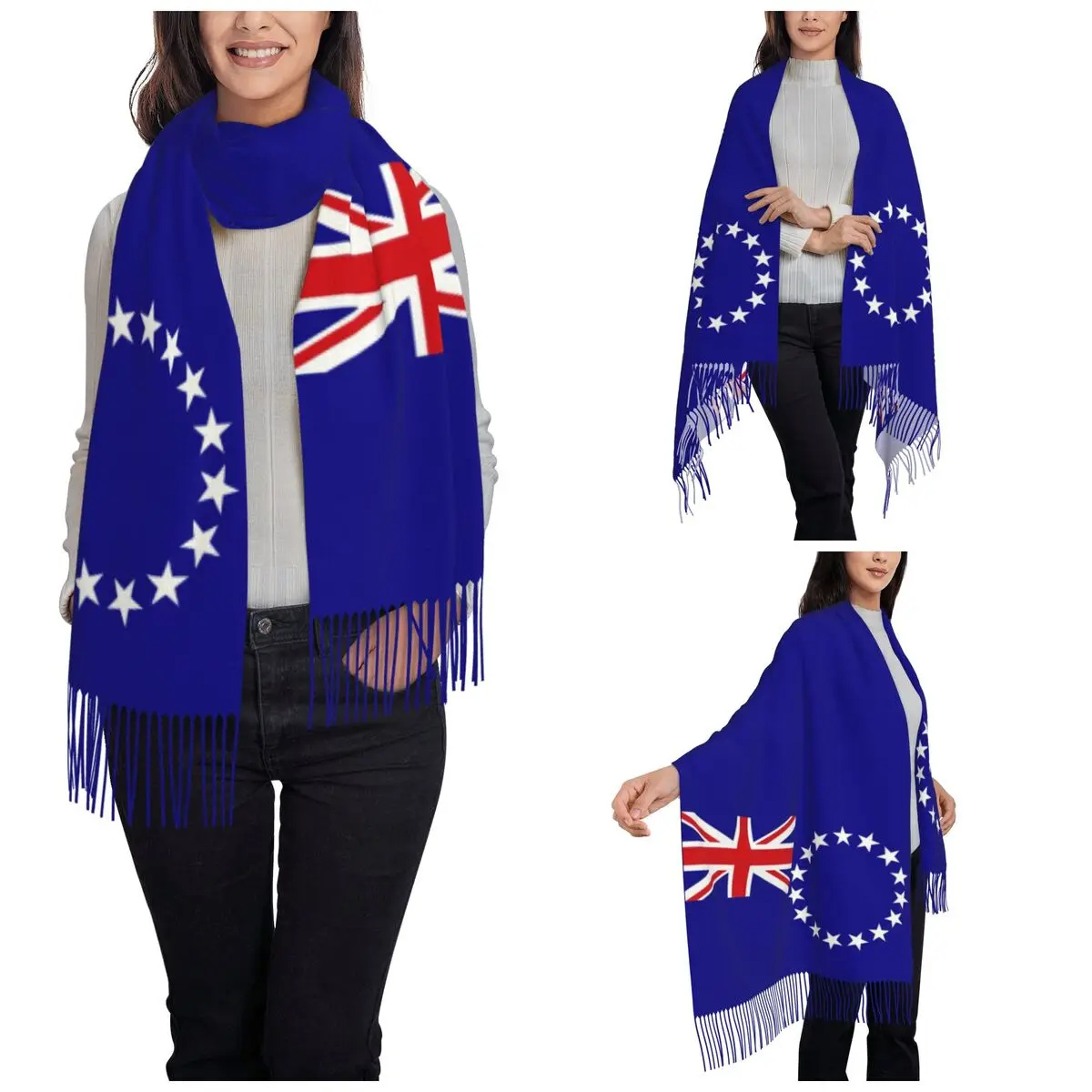 Islands National Flag Shawl Wrap for Women Winter Warm Large Soft Scarf Pashmina Tassel Scarves