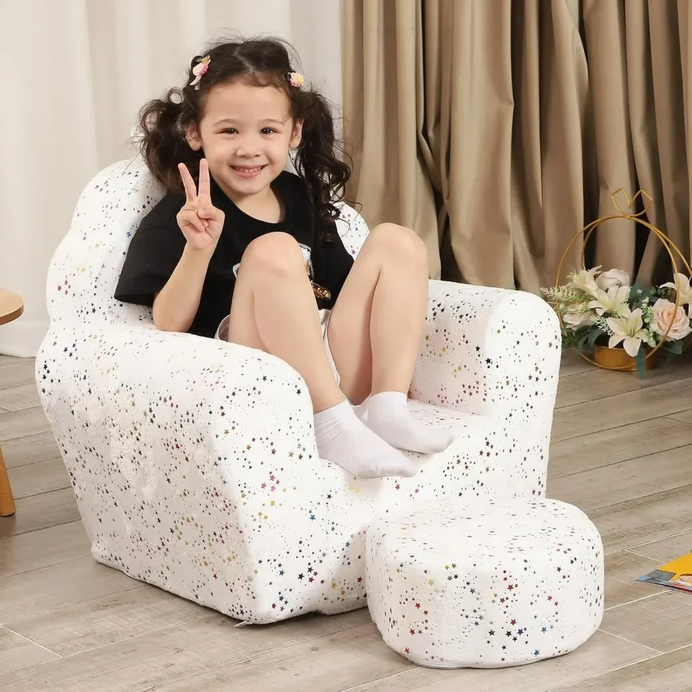 

Kids Sofa with Ottoman, Shell-Like Sofa for Boys and Girls, White with Shinny