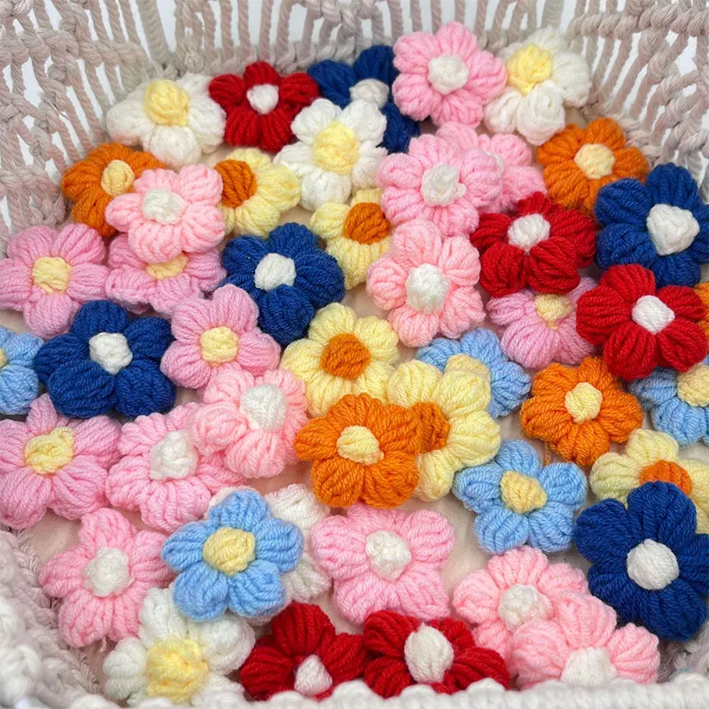 

10/20/50Pcs Hand-knitted Flowers Mini Milk Cotton Crochet Floral Petals Handmade Applique For DIY Hair Clothes Party Decor Craft