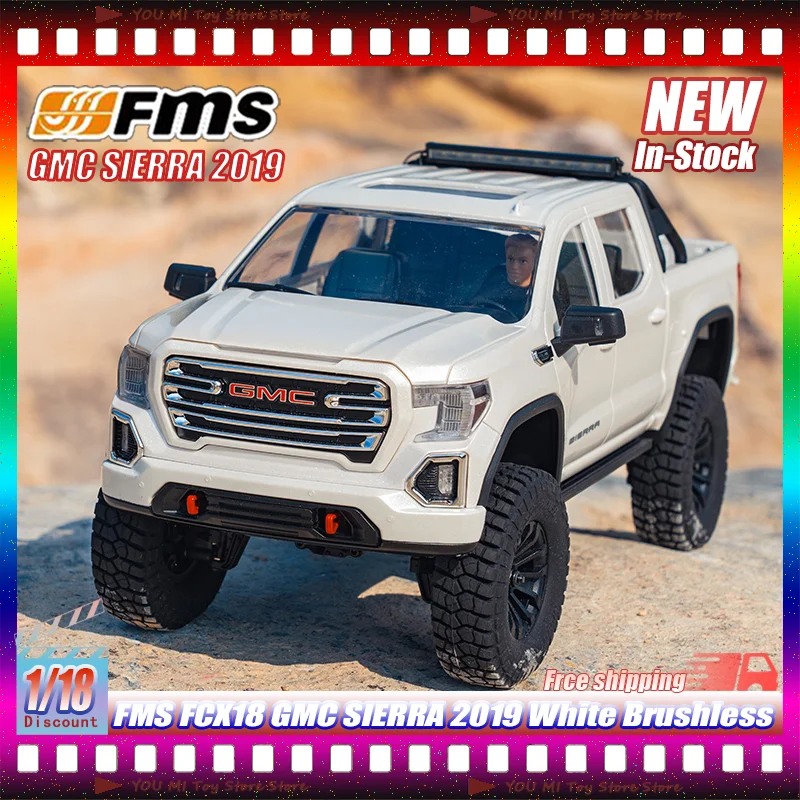 

New 1:18 Fms Fcx18 Gmc Sierra 2019 White Brushless Remote Control Car Remote Control Off-Road Pickup Truck Model Children'S Toys