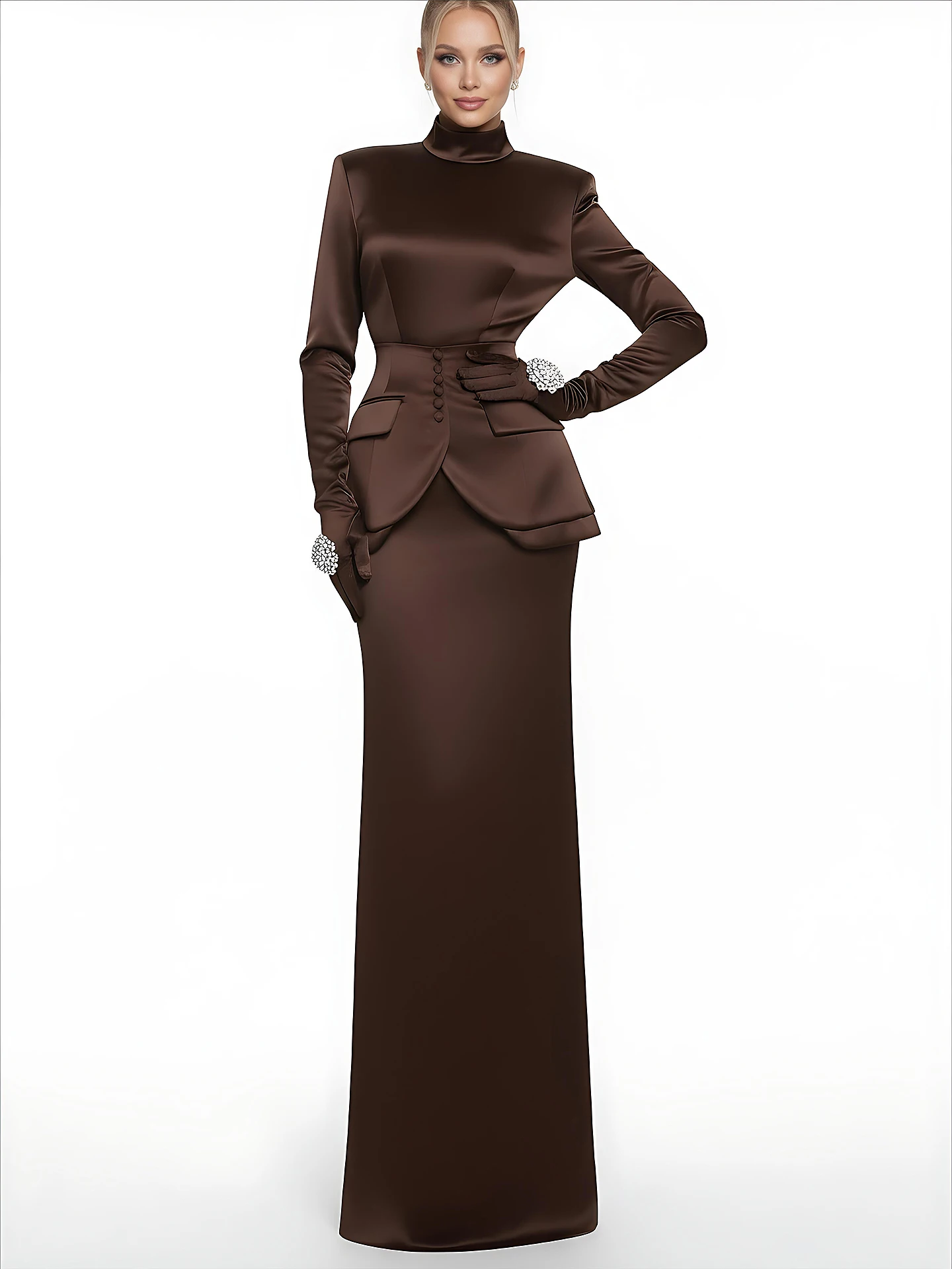 

VGH Fashion Two-Piece Set with Waist Seal Slim Design Top Half-Skirt Color Set Elegant Style Polyester Fiber Spring Wear