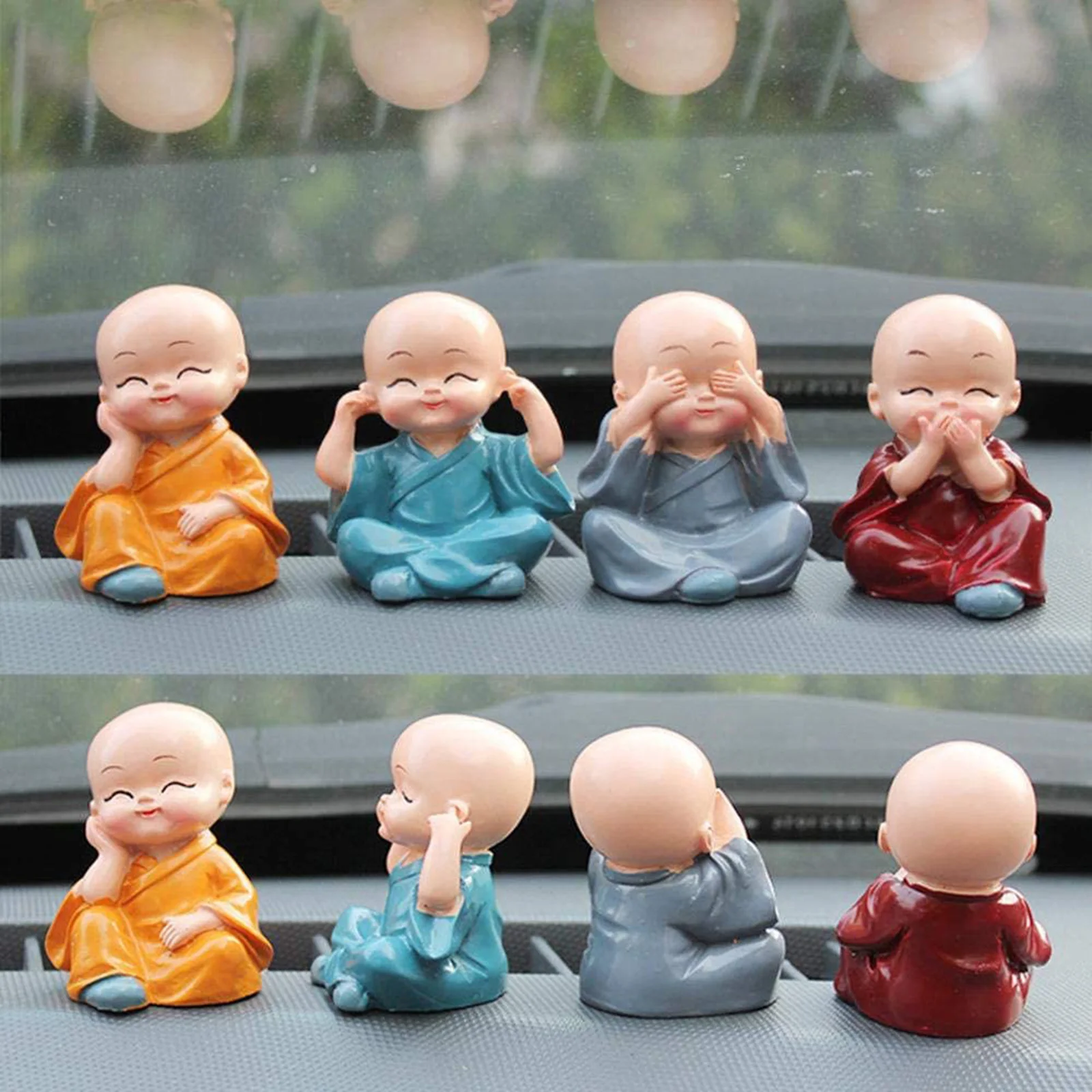 4pcs Mini Resin Monk Figurines Small Buddha Dolls Statue Monk Figurine Car Interior Ornaments Home Office Decorative Statue