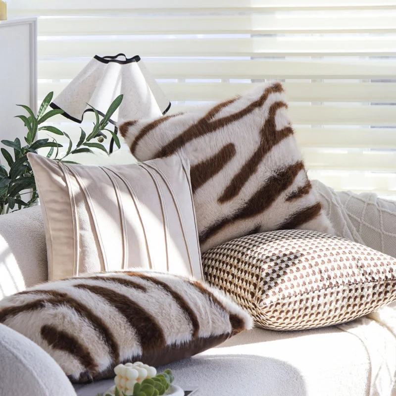 

Café Brown Rectangle Sofa Pillowcase Luxury Sensation Living Room Couch Cushion Cover Removable Washable 7D Cotton Filling