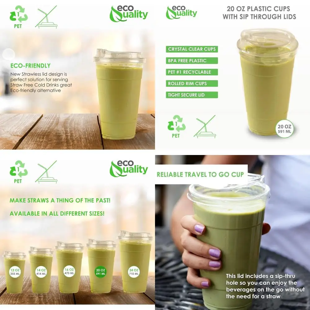 

20 oz Clear Plastic Cups with Sip Lids for Iced Coffee, Smoothies, Juice, Soda, and Parties - Disposable PET Cups