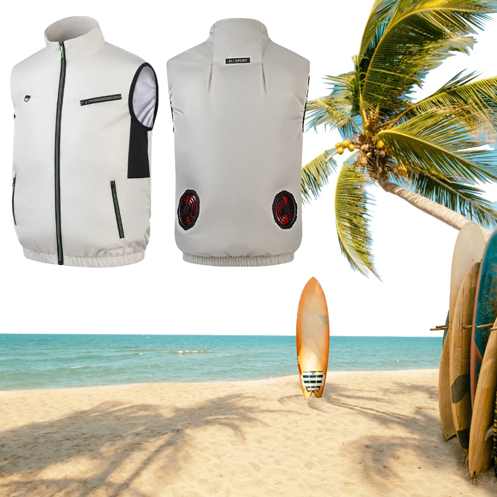 Cooling Vest Workwear ทนความร้อนสวมใส่พัดลมระบายความร้อนเสื้อกั๊ก Breathable 3 เกียร์สําหรับฤดูร้อนตกปลาตั้งแคมป์