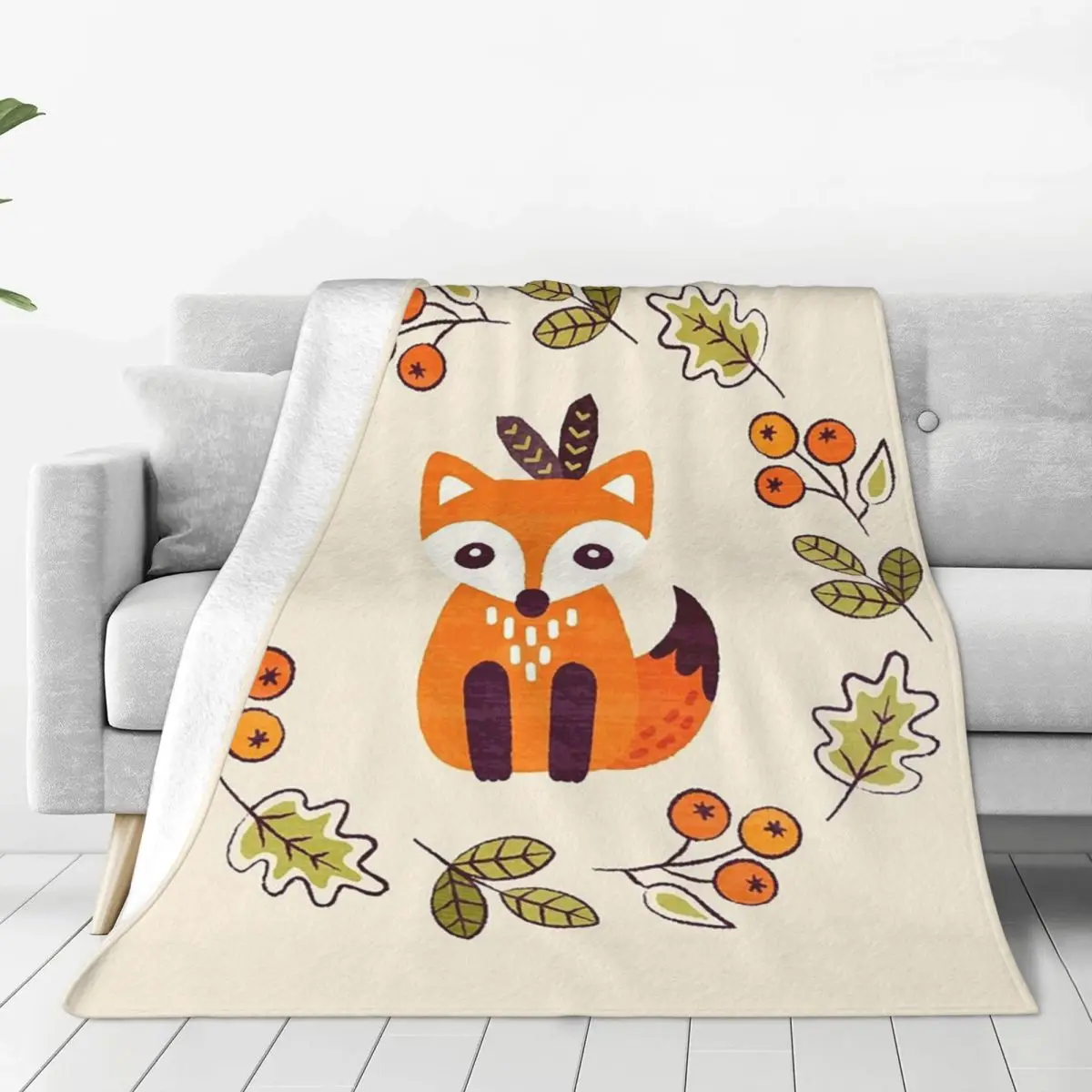 Little Fox With Autumn Berries Blankets Fleece Portable Sofa Throw Blankets For Couch Bedding Outdoor Throws Bedspread Quilt