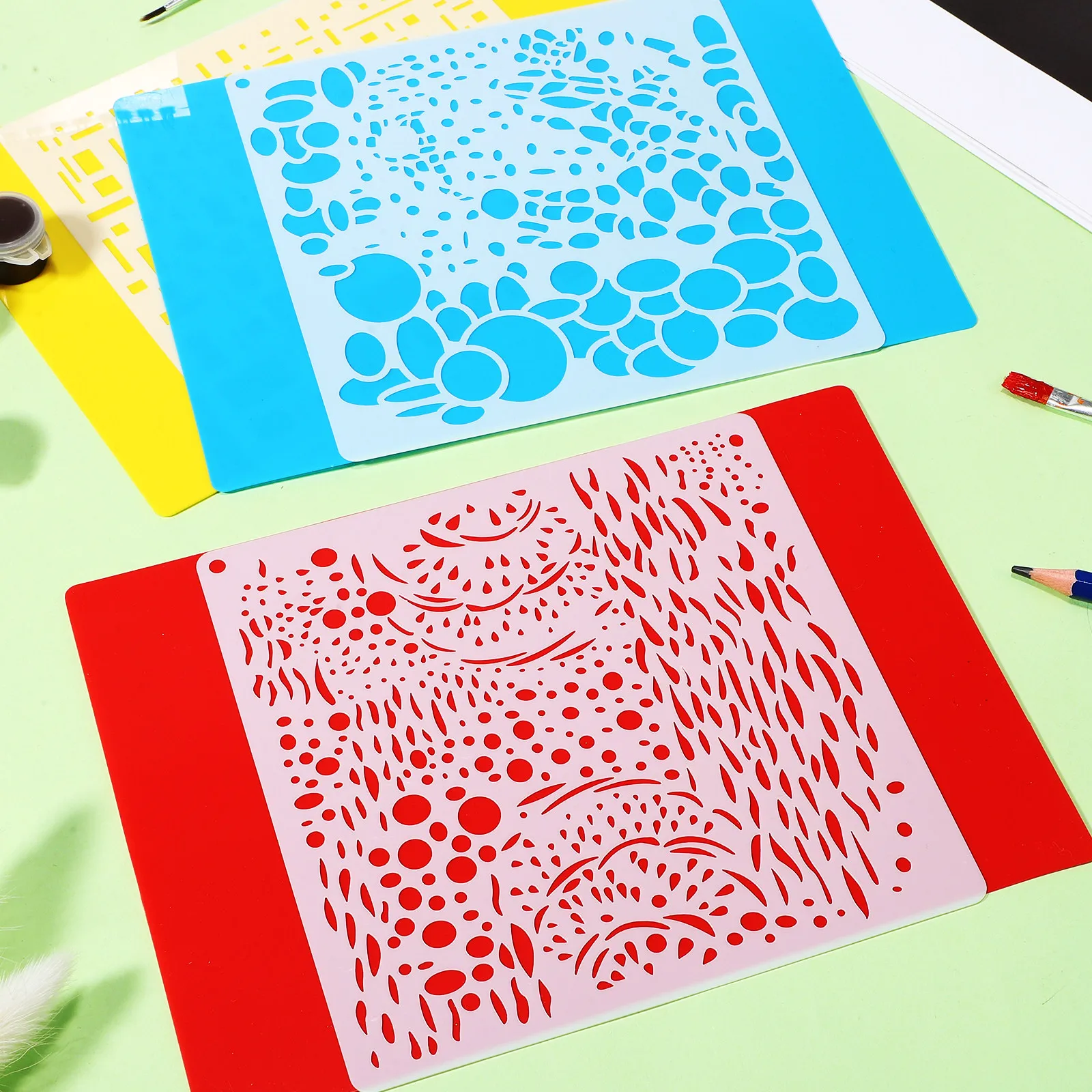 

6Pcs Painting Templates Multifunctional Stencils Decorative Branches Bubbles DIY Crafts Large Wall Stencils for Painting