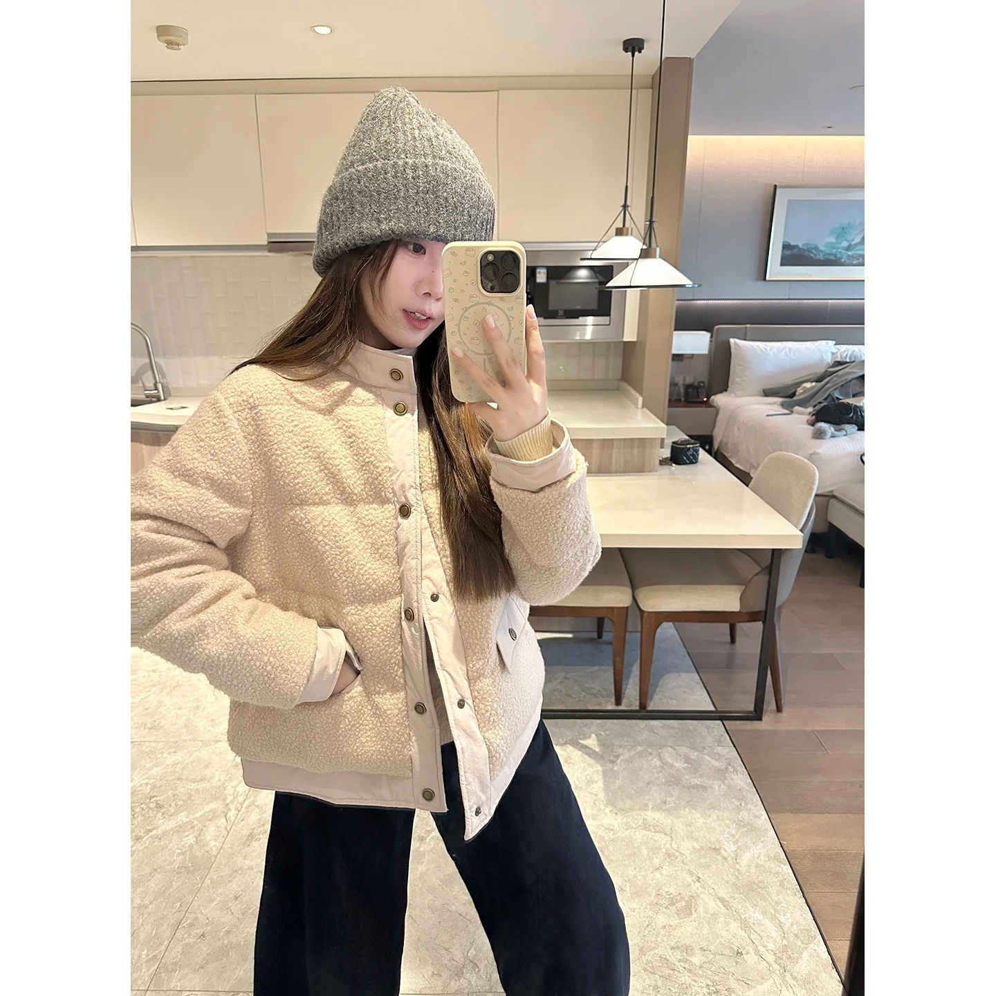 

Casual Loose Bread Sle White Du down Jaet Collarl Versatile Long Sve ort Coat Warm Ladies Faion Winter Outerwear