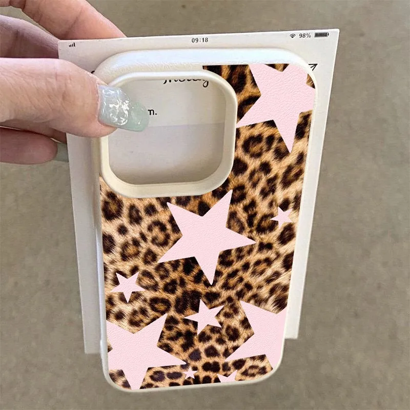 الوردي ستار ليوبارد طباعة بولي TPU نمط سيليكون جراب هاتف آيفون 17 16 15 برو ماكس 14 13 12 11 XS X XR 16E 16 Plus 17 غطاء الهواء