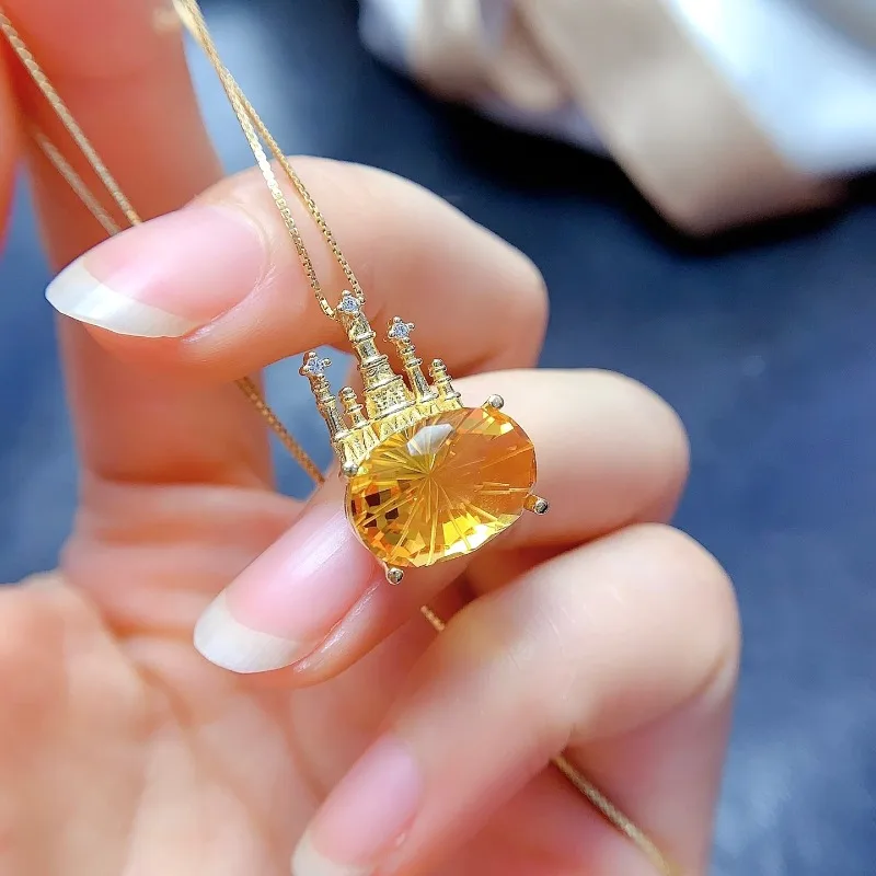 100%Natural Citrine Pendant Real 925 Solid Sterling Silver Jewelry 10x14mm Yellow Gemstone Necklace for Women Gift