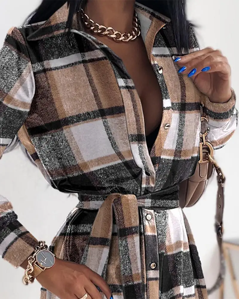 PU Leather Shirt Dress Women Fashion Plaid Lace-up Long Sleeve Sexy Mini Dresses Street Style Casual Long Top Dress Female