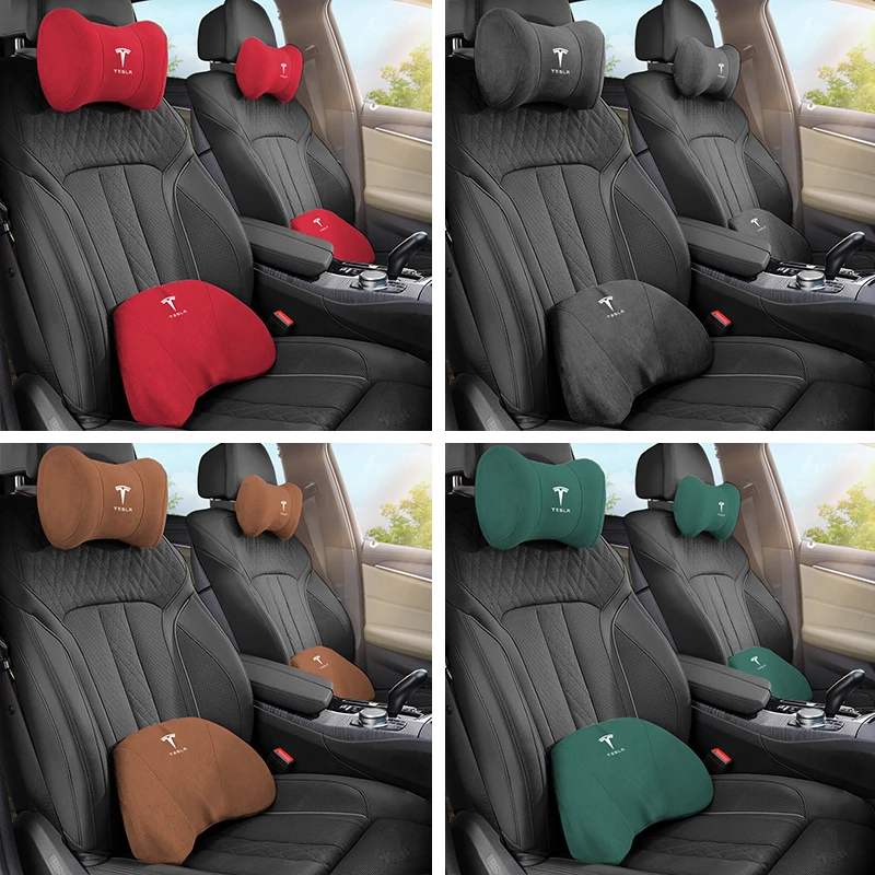 Tesla Emblem Car Neck Protection Pillow Headrest Lumbar Support For Model 3 X Y S 2024 Bonina Roadster Coil Juguete Cybertruck