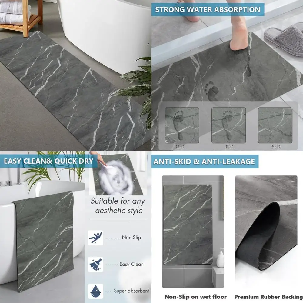

custom-sized rubber non-slip, quick-drying, ultra-absorbent thin bath rugs for doorways, washable bathroom floor mats
