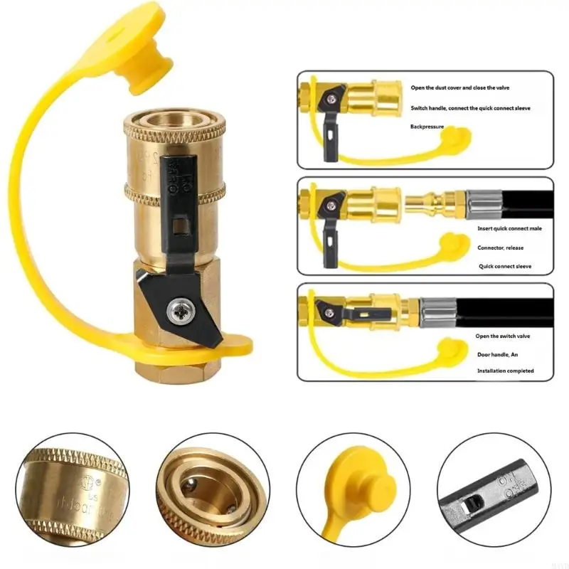 Brass Propane Adapter Fitting Set for Motorhome Line Conversion, Shutoff Coupler with 1/4 In Threaded Pieces, 3/8 In Fitting
