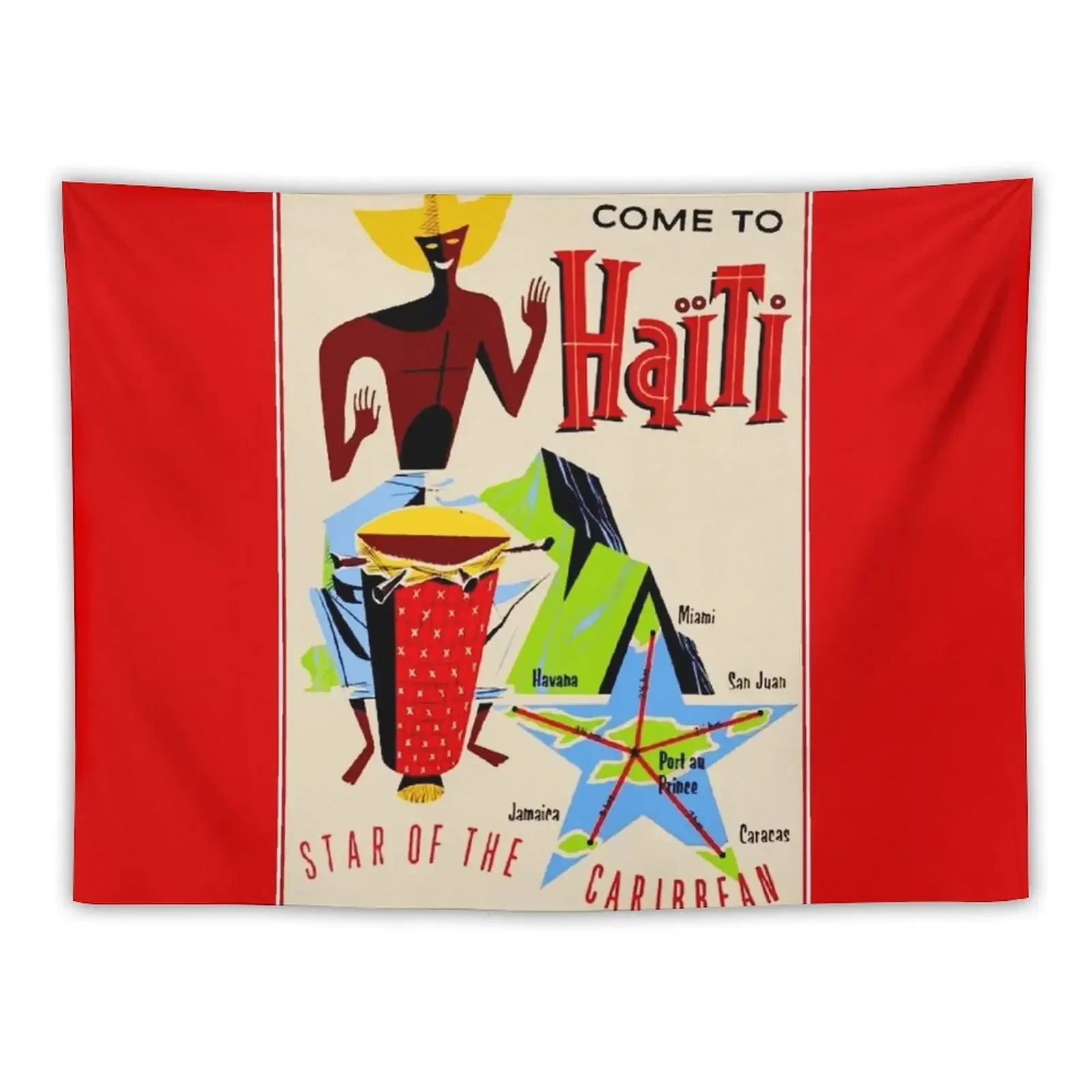 HAITI : Vintage Travel Advertising Print Tapestry Decor For Bedroom Wall Hangings Decoration Tapestry