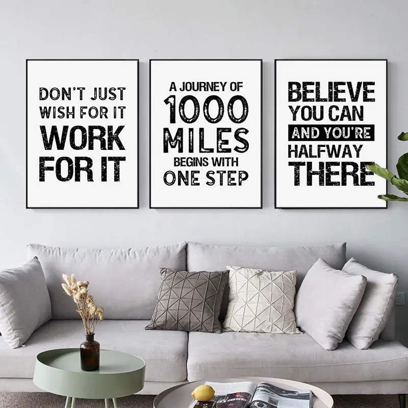 Black White Inspirational Quotes Canvas Art Poster Print Modern Nordic Wall Decorative Picture for Living Room Office Home Decor