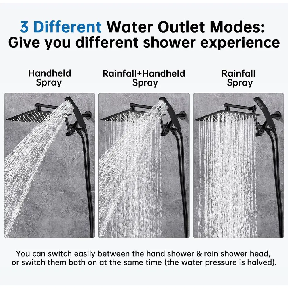 مجموعة دش سوداء غير لامعة مقاس 10 بوصات مع محول 3 إعدادات، ورذاذ محمول، وذراع قابل للتعديل #2