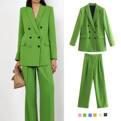 Color Suit Women Setup Office Lady Blazer Jacket Coat and Pants 2 Piece Set Female 2023 Spring Autumn Elegant Casual Outfits