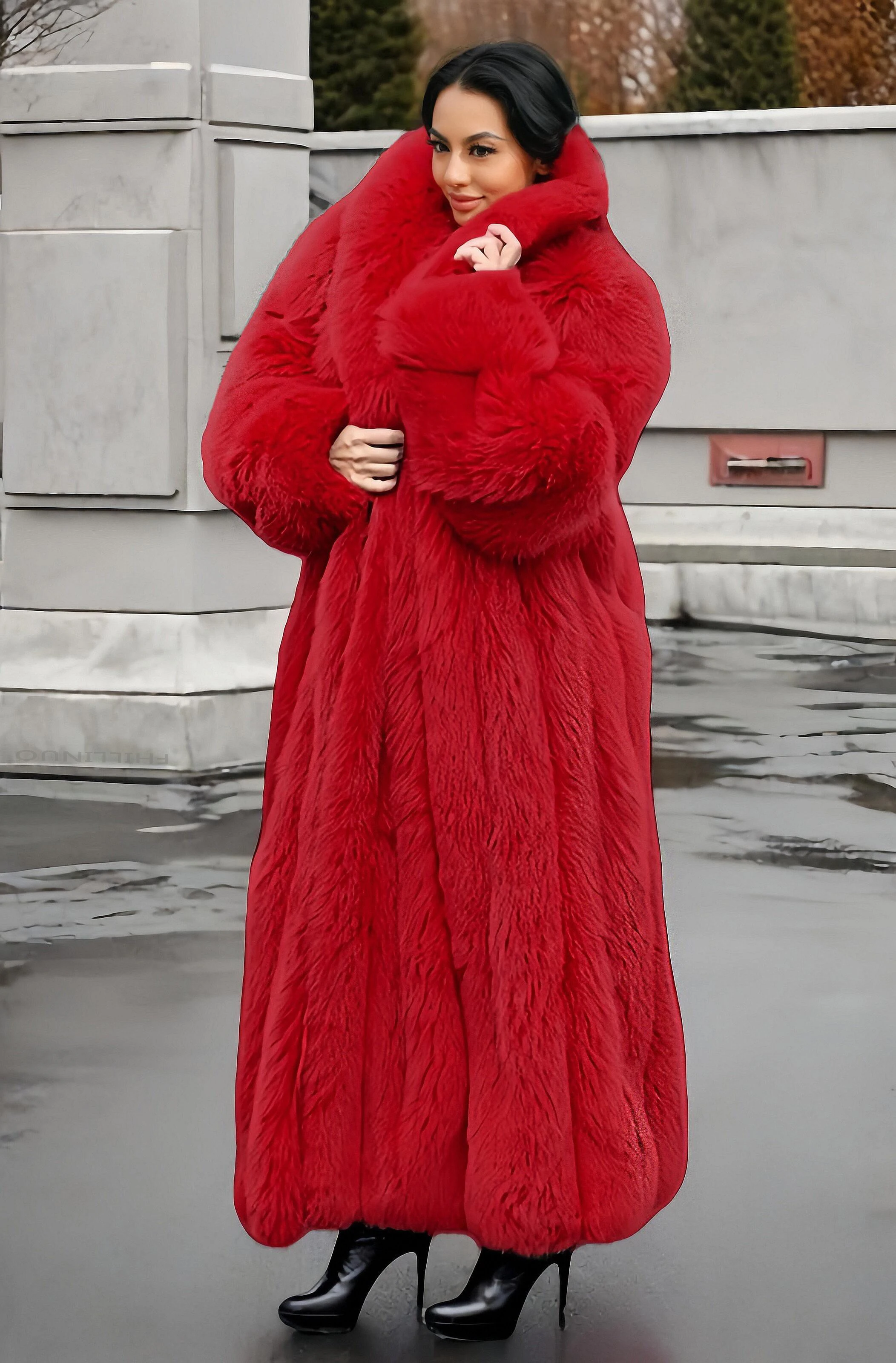 حجم كبير موضة الشتاء الجديدة الفتيات الوردي طويل التلبيب معطف الفرو المرأة معطف حراري سميك رقيق فو الثعلب معطف الفرو