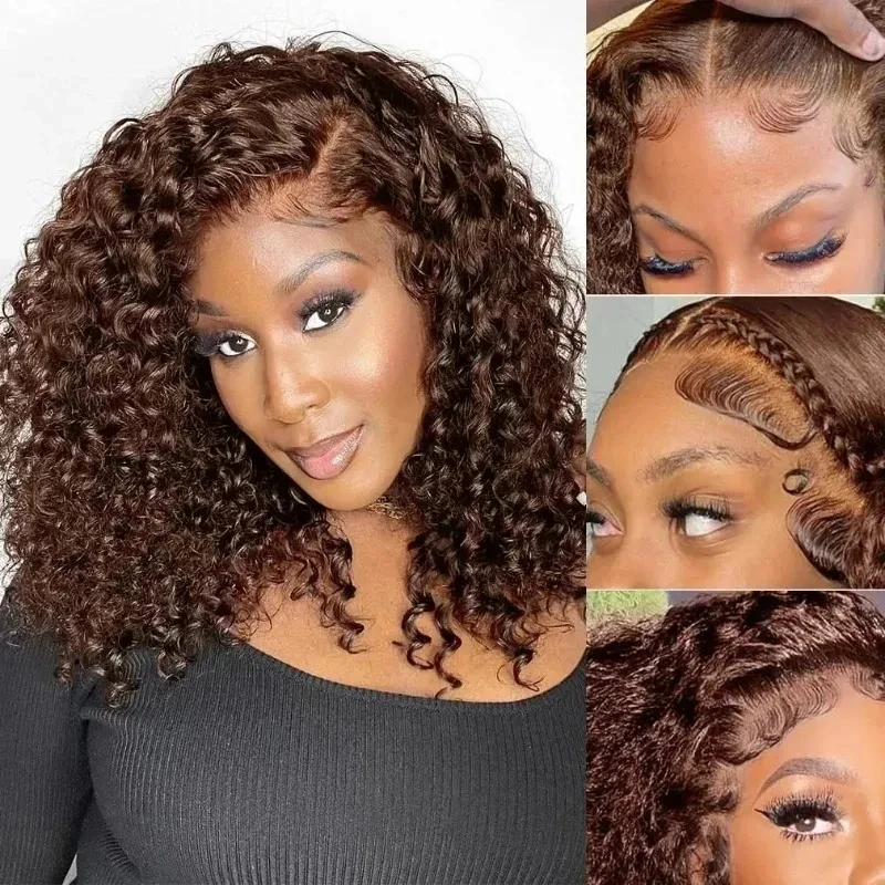 Chocolate Brown Kinky Curly 13x4 Lace Front Human Hair Wigs Pre Plucked with Baby Hair Malaysian Colored Lace Frontal Curly Wigs