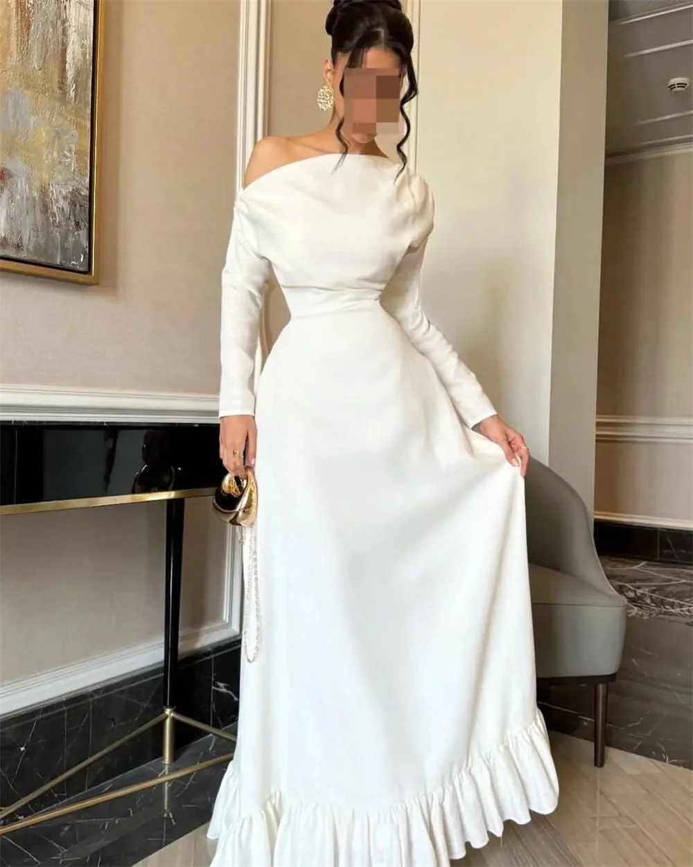 

ROYET Pleat One Shoulder Customized Party Dress Ankle Length Evening Dress Woman Long Sleeve Formal Prom Gown New 2025