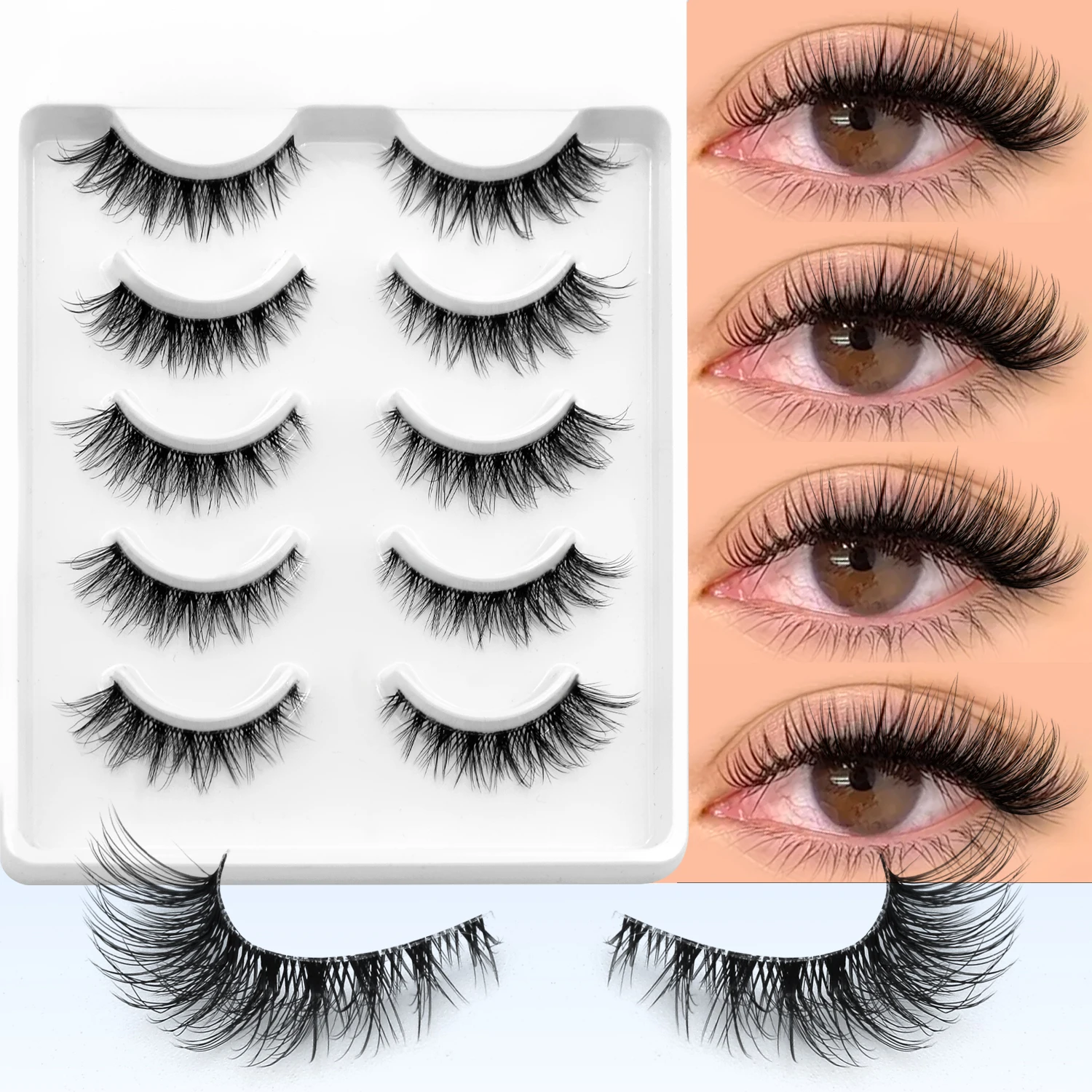 

Cat Eye Lashes Natural Fluffy False Lashes With Winged Ends For Extended Natural Look Soft Clear Stem Lashes Makeup