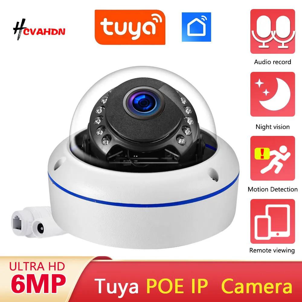 

Tuya 6MP POE IP Dome Security Camera Metal Outdoor waterproof Home Ceiling Camera Video Surveillance Audio Record CCTV Cam 5MP