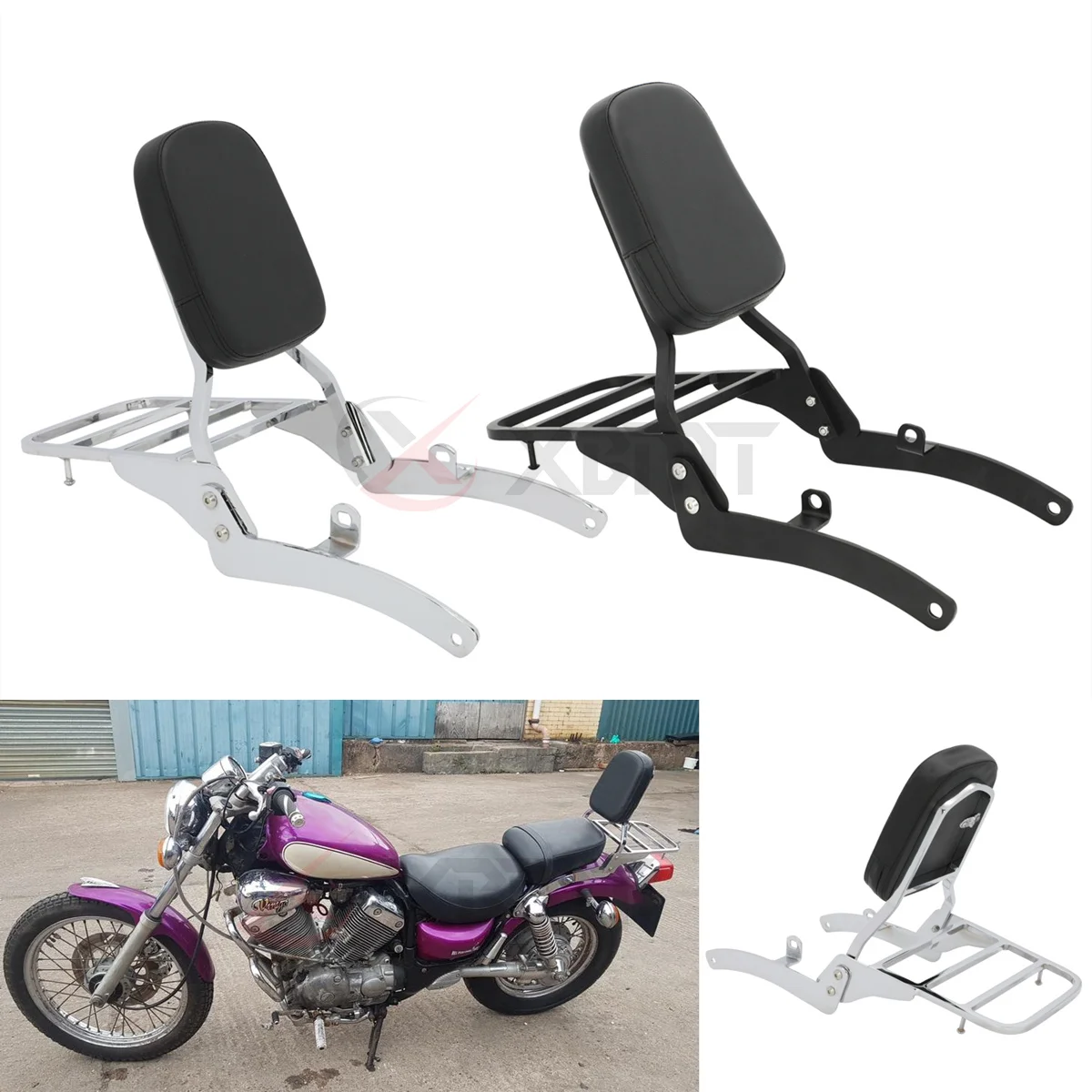 Motorcycle Detachable Rear Passenger Sissy Bar Backrest Cushion Pad Luggage Rack For Yamaha Virago 400 535 XV400 XV535 All Year