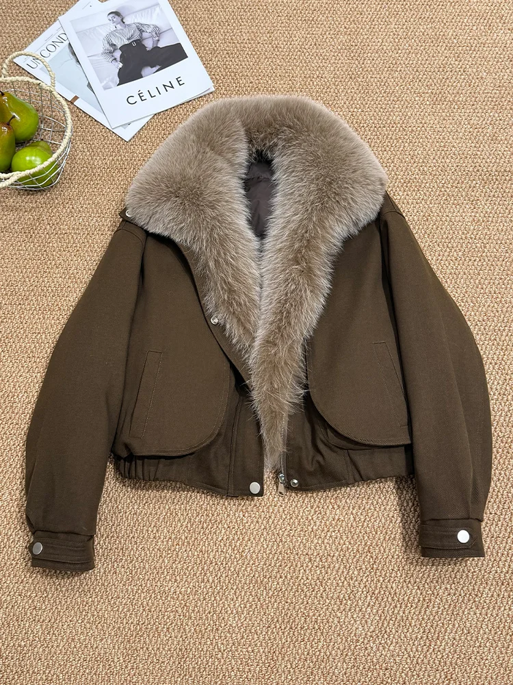 2025 mode Frauen Winter Natürliche Fuchs Pelz Kragen Parka Mäntel Gans Unten Jacke Outwear Weibliche Mäntel Puffer Jacken Heißer Verkauf