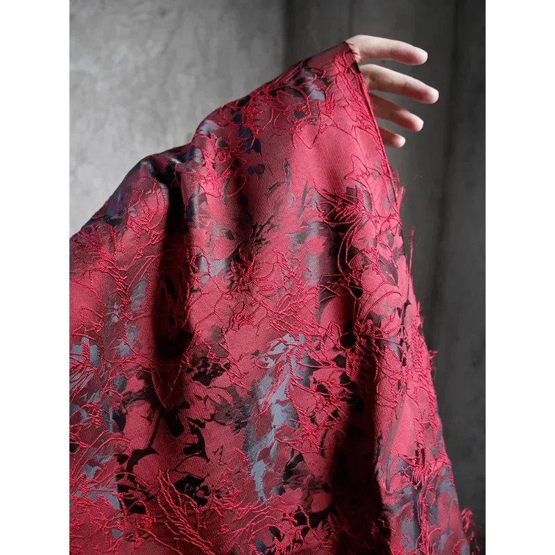 Dreams Irregular Lines Texture Jacquard Fabric Red High-end Top Dress Clothing Designer Fabric