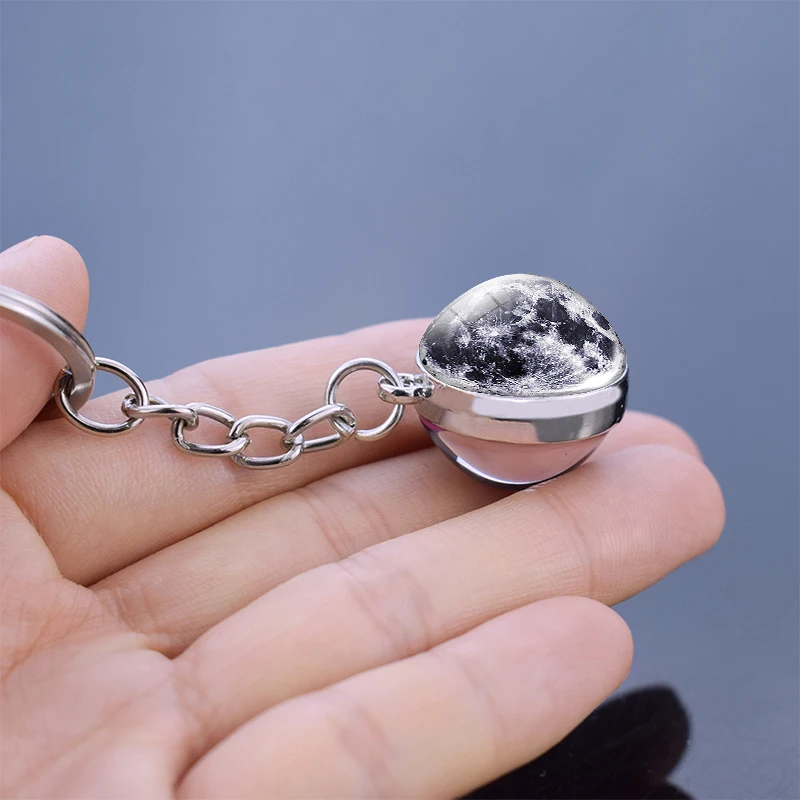 Solar System Planet Key Ring Galaxy Nebula Space Key Chains Moon Earth Double Side Glass Ball Key Chain Pendant Birthday Gift