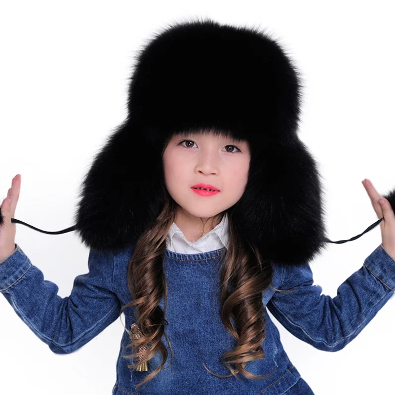 Children's Winter Hat For Girl Baby Hat Natural Fur Hat Soft Outdoor Windproof Hat Kids Hat With Earflaps Russian Fox Fur Hat