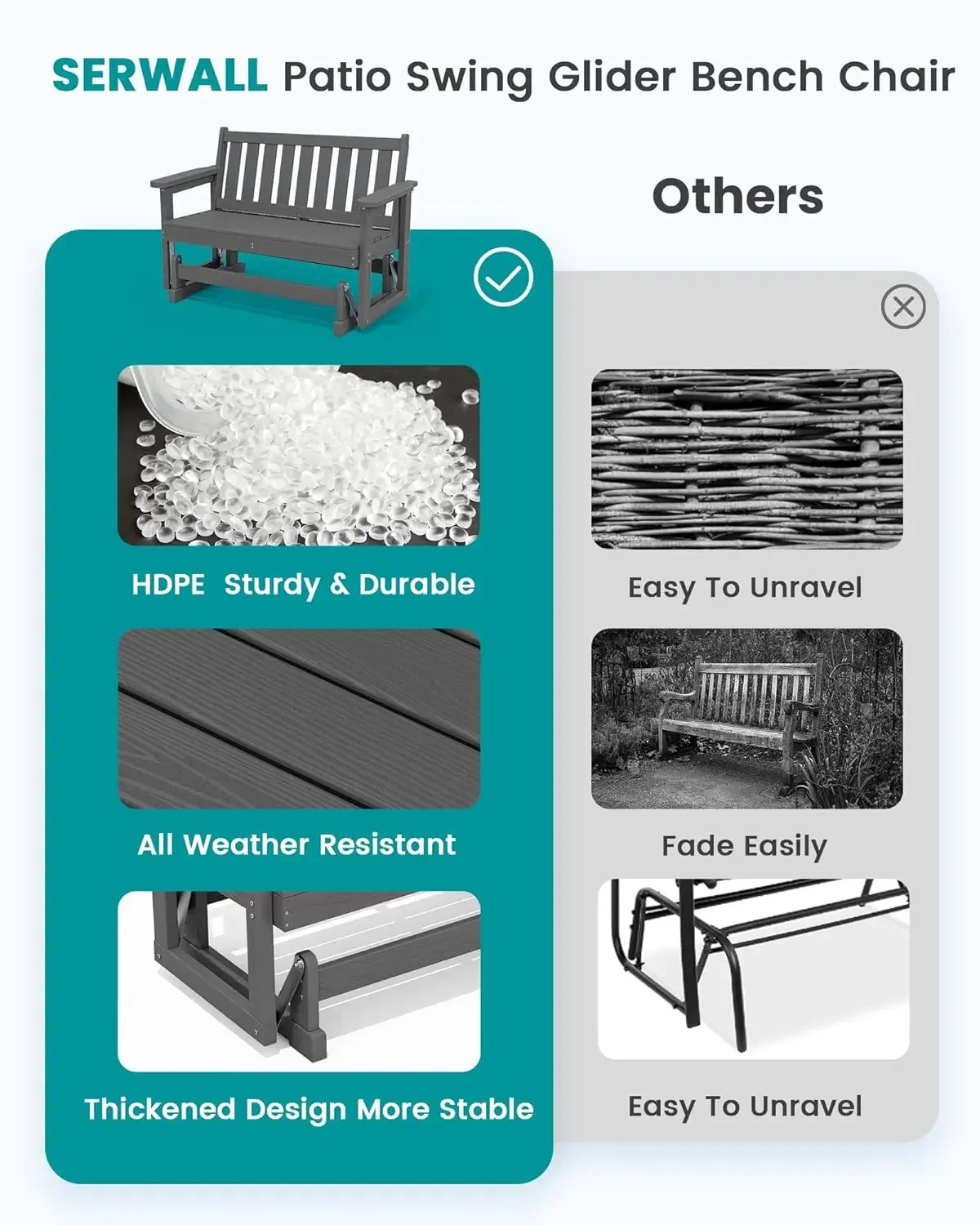 [شحن مجاني اشتر الآن! ][عرض لفترة محدودة! ] كرسي هزاز طائرة شراعية خارجي، HDPE مقاوم لجميع الأحوال الجوية لشخصين، مقعد خارجي