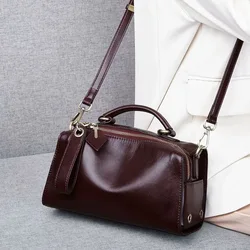 Casual Genuine Leather Tote Bag Women Small Real Oilwax Cow Leather Handbag Fashion Ladies Shoulder or Crossbody Bag