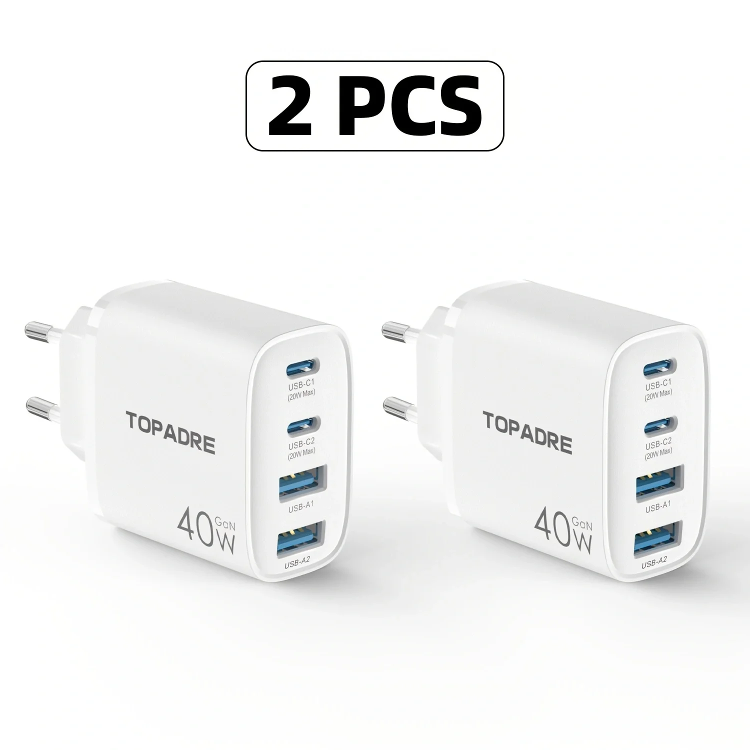 USB-C-Ladegerät, 40 W, 4-Port-USBC-Stecker, Schnellladegerät, Multi-AC-Dual-Port-PD+QC-Typ-C-Adapter für Telefon, iPad, Samsung