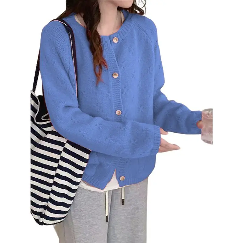 

ABAH-Women's Long Sleeve Crew Neck Chunky Oversized Button Up Cute Cardigan Fall Trendy Sweaters Clothes